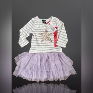 Zunie Lavender Striped Dress with Sequin Star Size 6 Color Purple and White